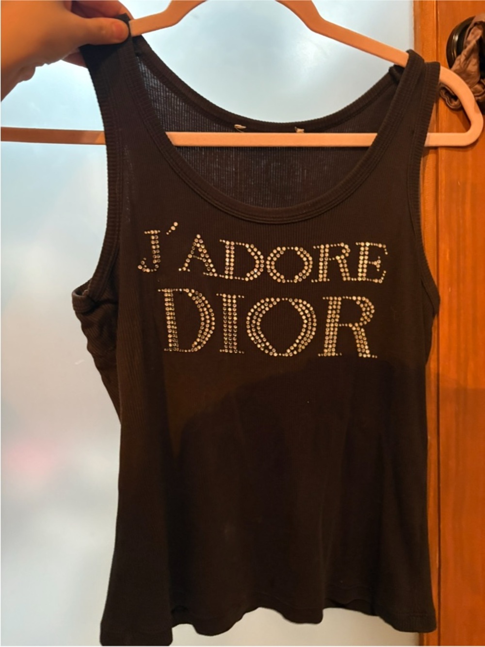 Dior Black Rhinestone J'Adore Tank Top